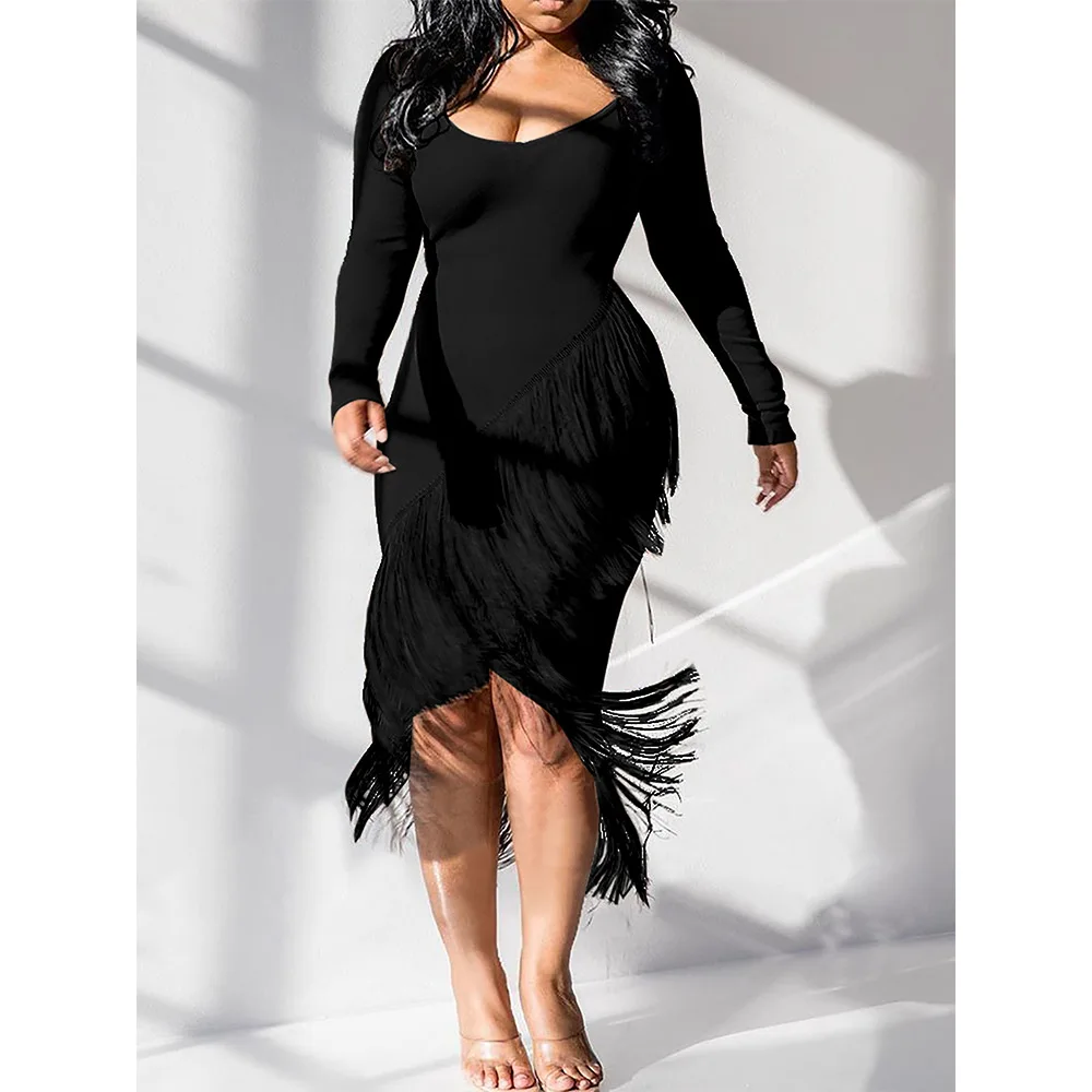 

Hot Sale High Quality new ladies sexy dress women casual tassels party dress, Picture