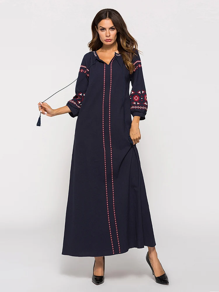 Middle East Arab Autumn New Dress Muslim Embroidery Fringed Cotton And ...