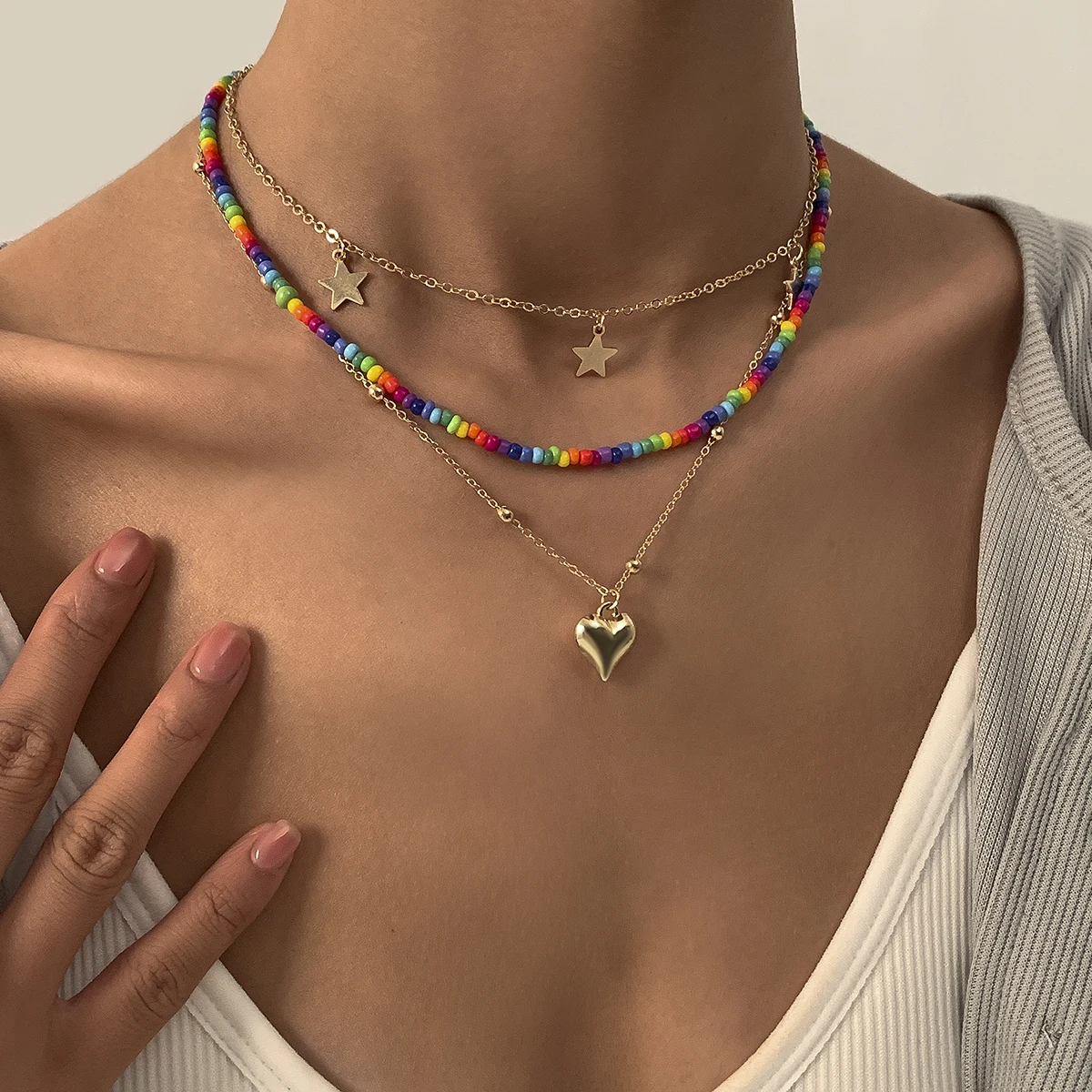 

Christmas hot-selling beach holiday style colorful rice bead bead necklace