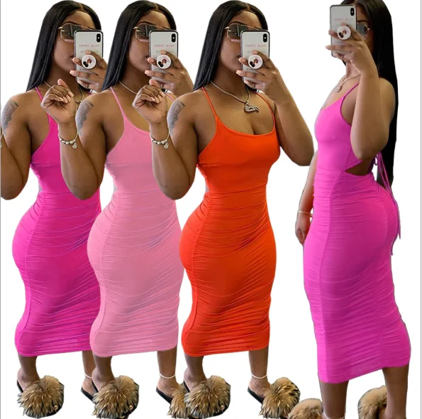 

European and American Amazon women sexy stacked Halter Dress, 3colors