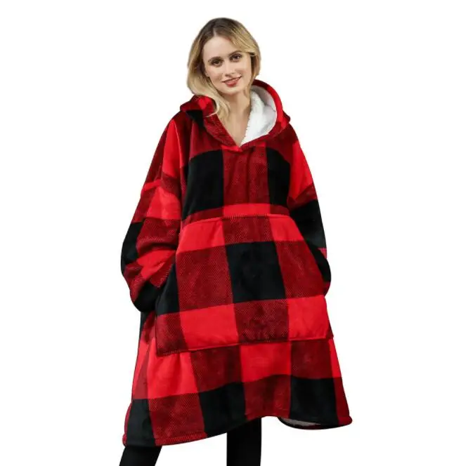 

OEM customized giant pocket design oversized sherpa hoodie blanket nightgown dress