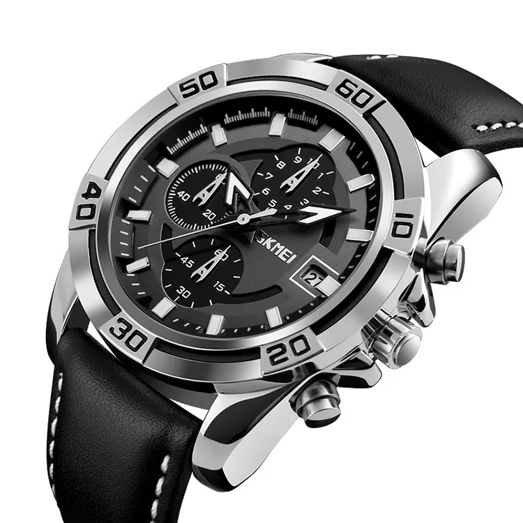 

Skmei 9156 waterproof brand stainless steel strap silver men watch analog wristwatch, Black/siilver