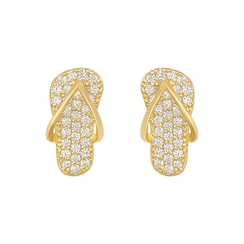 

Fashion 925 silver needle earrings shiny alloy diamond-studded ladies earrings simple personality slippers earrings, Photo