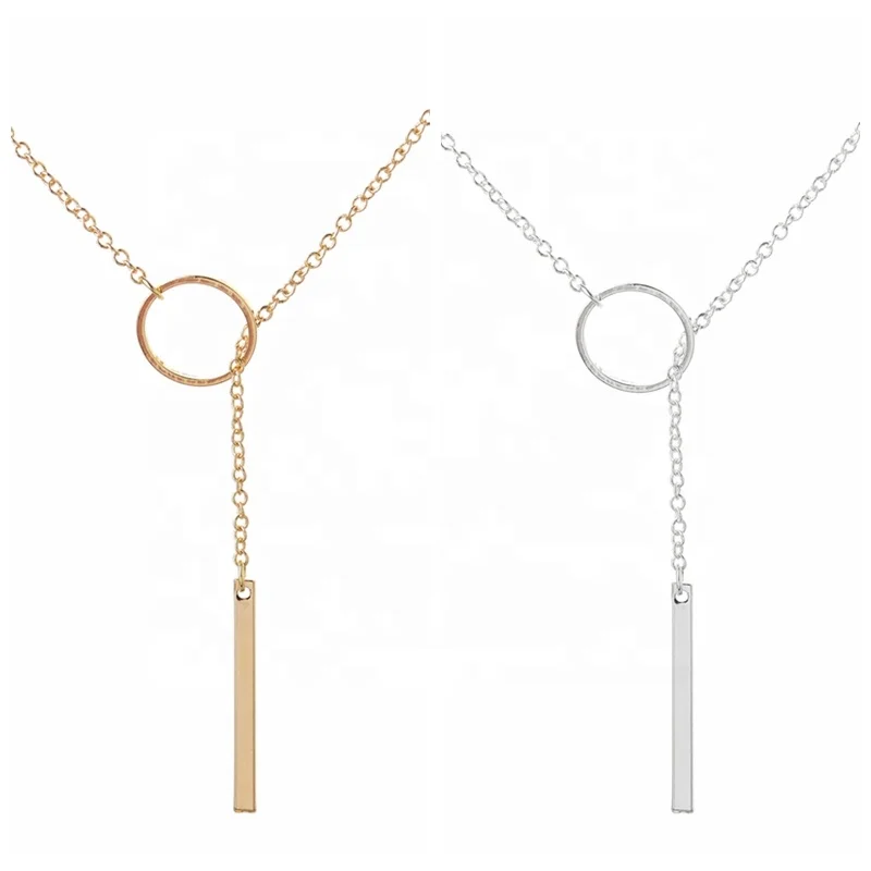 

New Statement Necklace Brass Minimalist Circle with Bar Pendant Necklace for Women Wedding Party Gifts joyeria Collar