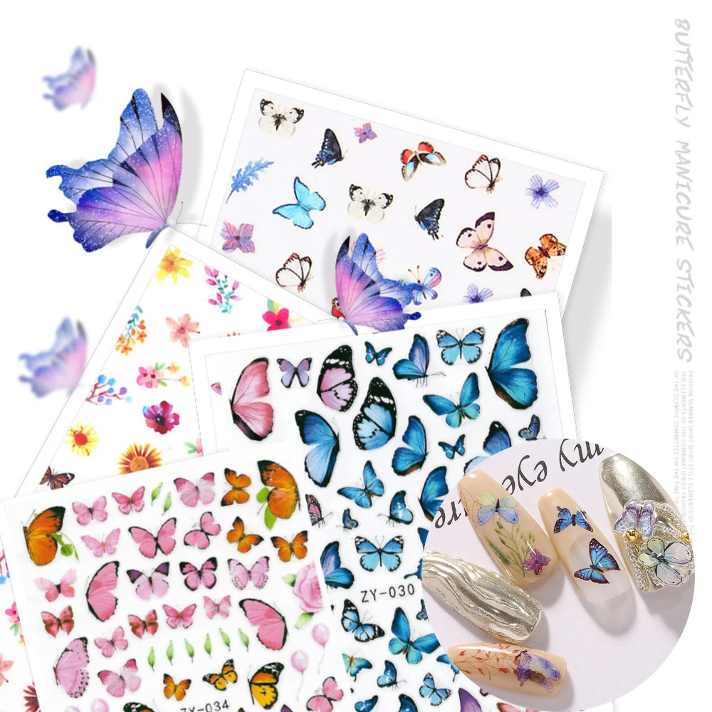 

Fast Shipping 3D Nail Art Butterflies Stickers for Manicure Decoration Water Proof Self Adhesive Butterfly Nail Art Decals, Colorful