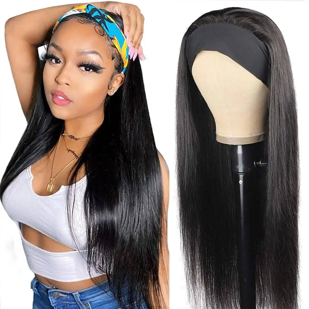 

12 Inches Straight Headband Bob Wig 150%,Headbang Wigs Unprocessed Virgin Human Hair Wig Raw Cuticle Aligned Hair