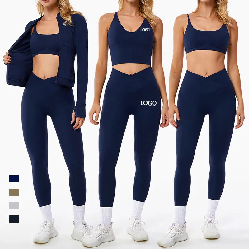 

Naked Feeling Women Yoga Wear High Waist V Cut Leggings Sports Bra Gym Jacket Fitenss Activewear Yoga Set