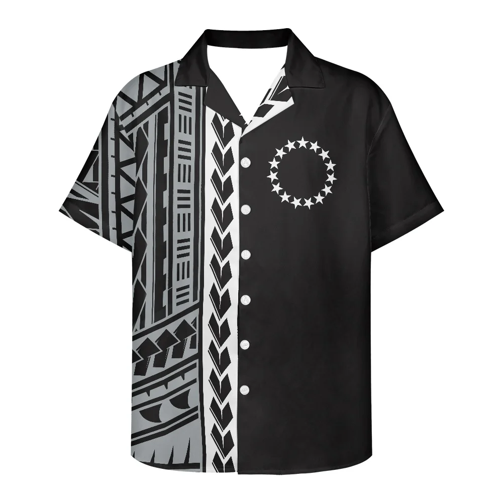 

2021 New Arrivals Plus Size Men's Shirts Polynesian Tribal Cook Islands Printed Casual Short Sleeve LOGO Custom Polyester Shirt
