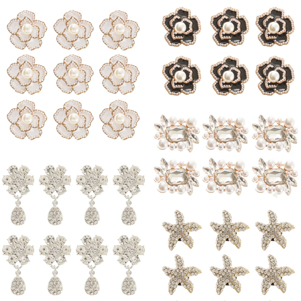 

More style Hole Shoes Buckle simulation Pearl Flower Rhinestone Bling Charm For Bracelet Wristband Children's sandals Accessory, Shown