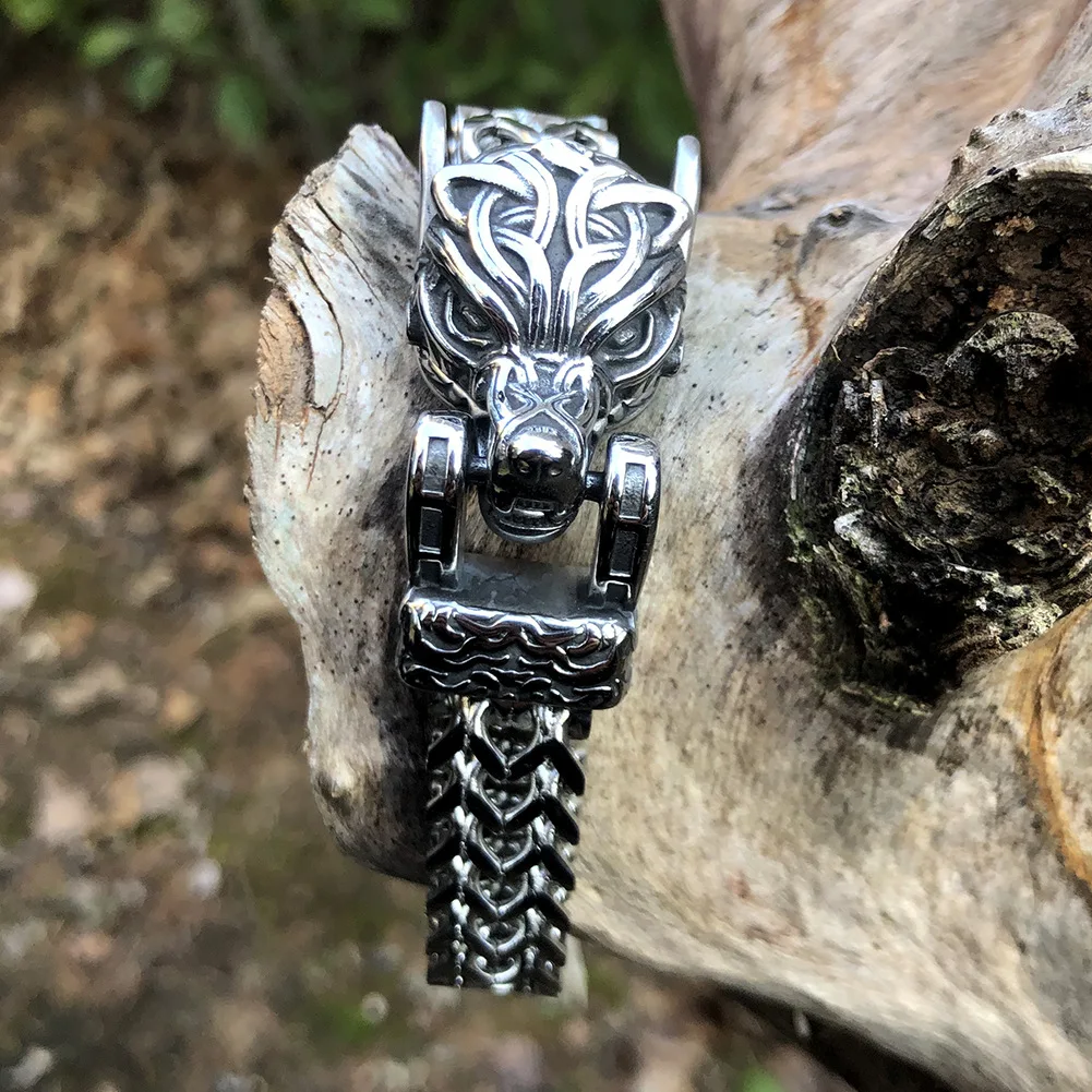 

Wolf Viking Bracelet Men Stainless Steel Chain Bracelet Hip Hop Wholesale Mens Bracelet Cuban Chian Viking Jewelry