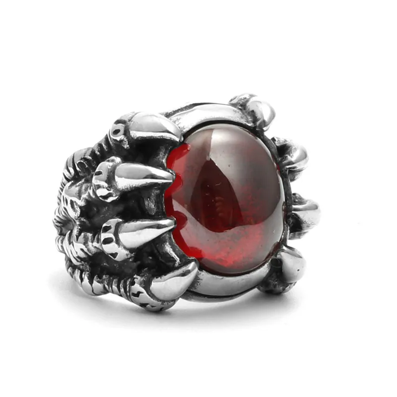 

Stainless Steel Ruby Ring Creative Punk Fashion Trend Dragon Claw Red Zircon Ring, Picture shows