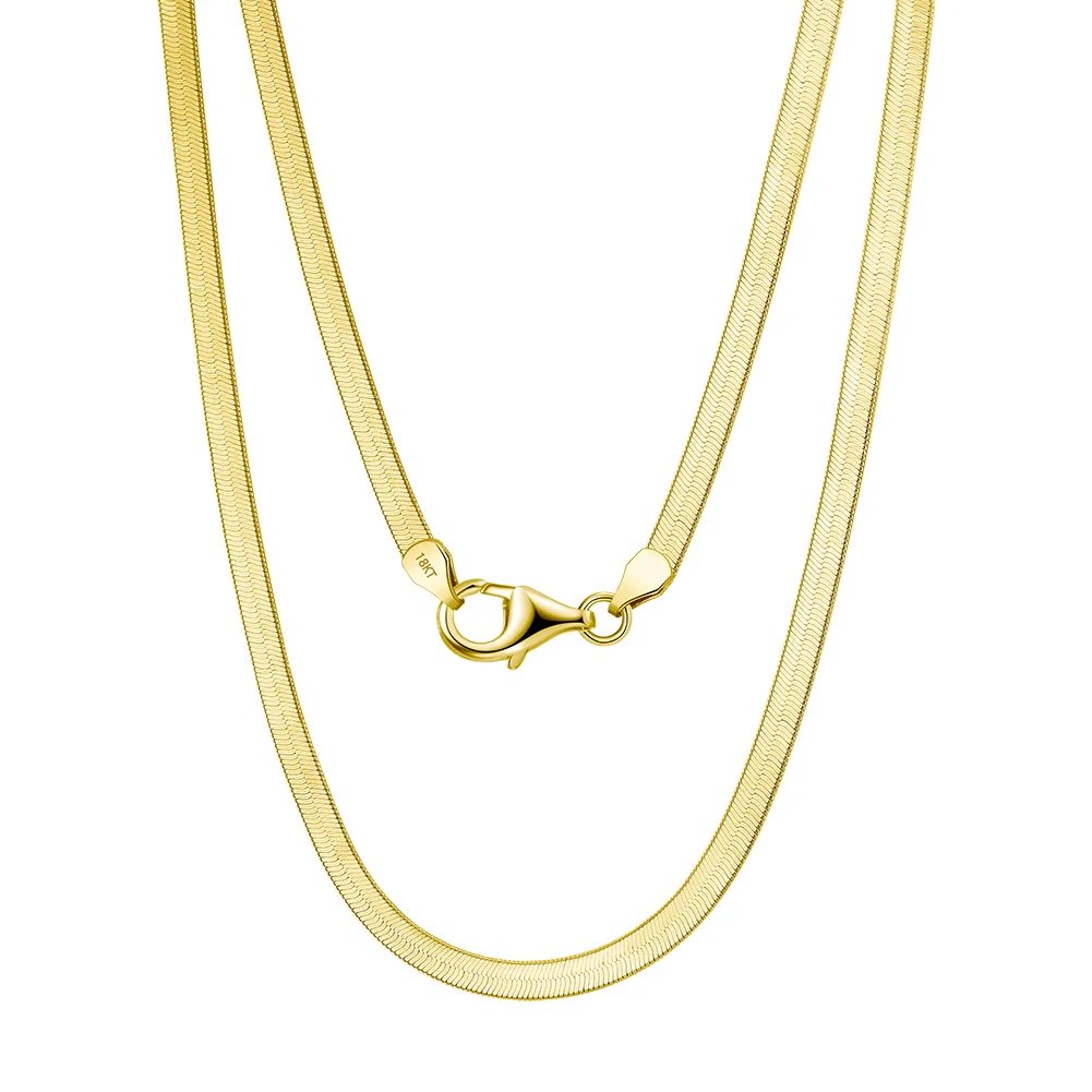 

RINNTIN EC09 Fashion Street Style Cool Hip Hop Pure Gold Jewelry Real 18K Soild Yellow Gold 2.8mm Flat Herringbone Snake Chain