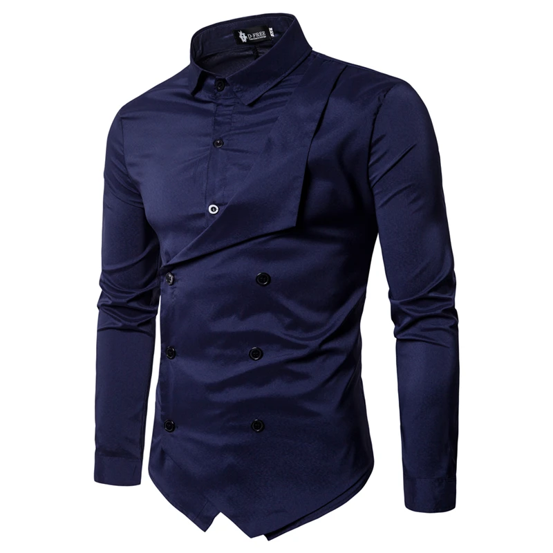 

Solid Color Hot Seller Menswear Personality Casual Double-breasted Two Long-sleeved Shirts, Custom color