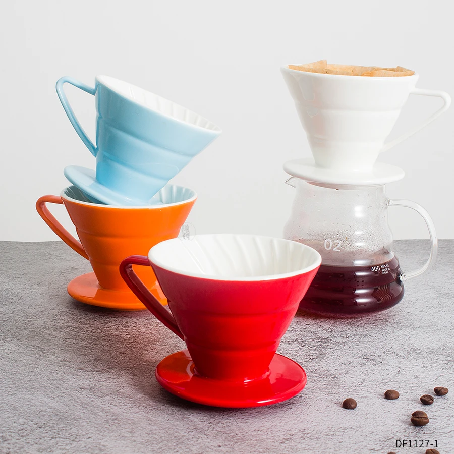 Custom Multicolor Embossed Porcelain V60 Coffee Filter Ceramic Pour