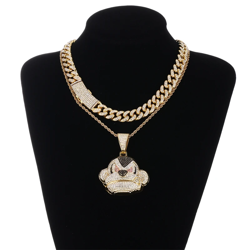 

Hip Hop Jewelry Fashion Men's Diamond Iced Out Zircon Leopard Stereo monkey Pendant Stainless Steel Chain Necklace