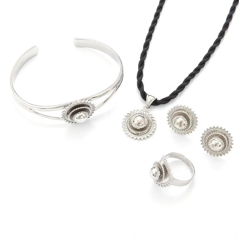 

Ethiopian Trendy Jewelry Sliver Color Pendant Habesha Jewelry Wedding Charm Jewelry Sets