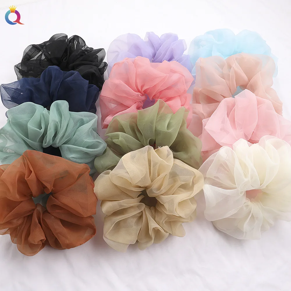 

Ins Hot Selling French Style Solid Color Oversized Organza Scrunchies For Women
