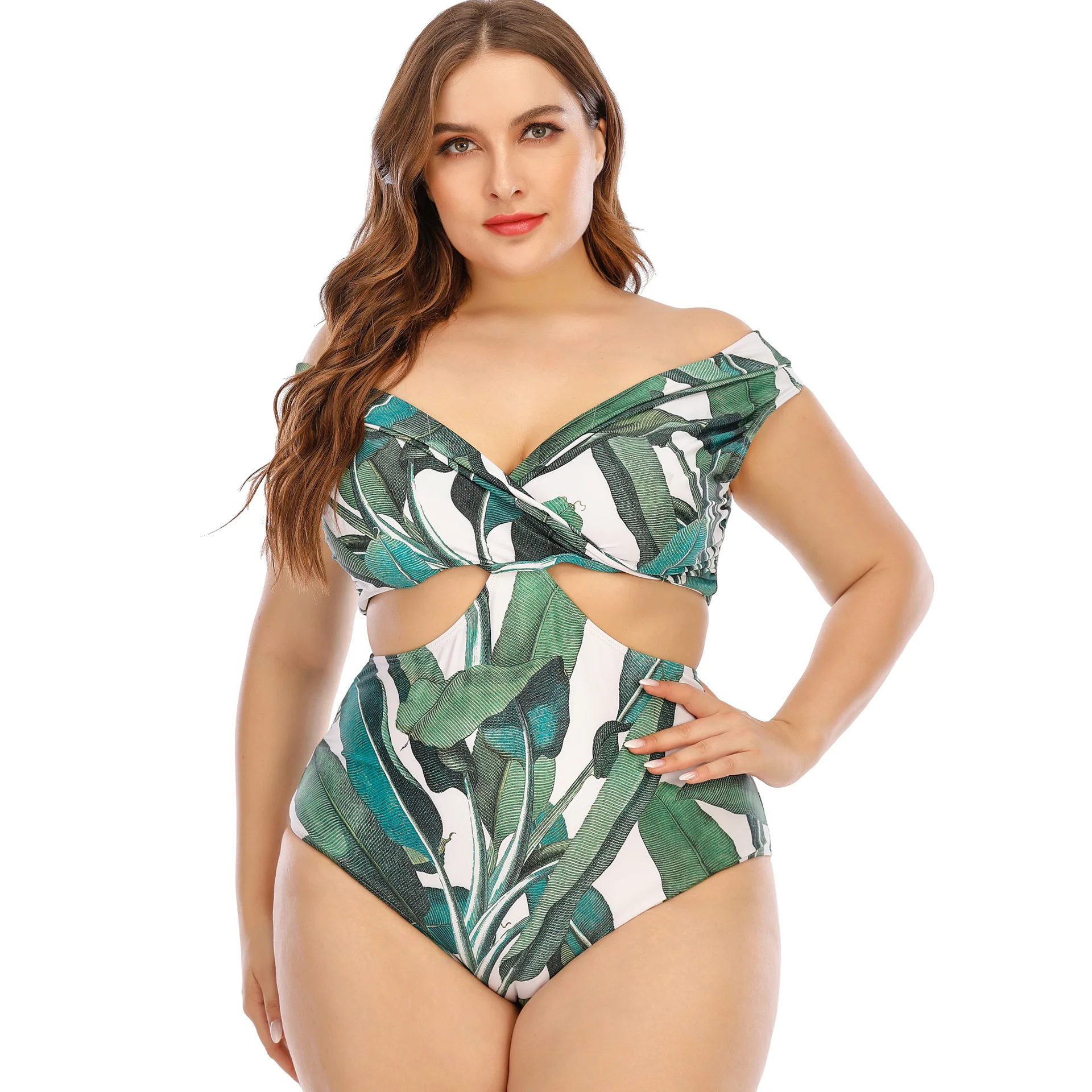 

Women's one-piece swimsuit European and American small fresh large size V back swimsuit