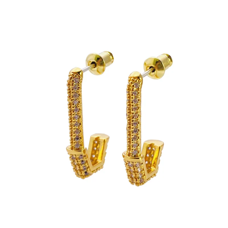 

INS 18K Gold Micro Inlay Cubic Zirconia CZ Pin Stud Earrings 925 Silver Needle French Minimal Brass Brooch Stud Earrings Women