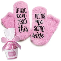 

Socks for Women with If You Can Read This Socks Bring Me Some Wine Phrase Luxury Wine Socks with Cupcake Gift Packaging