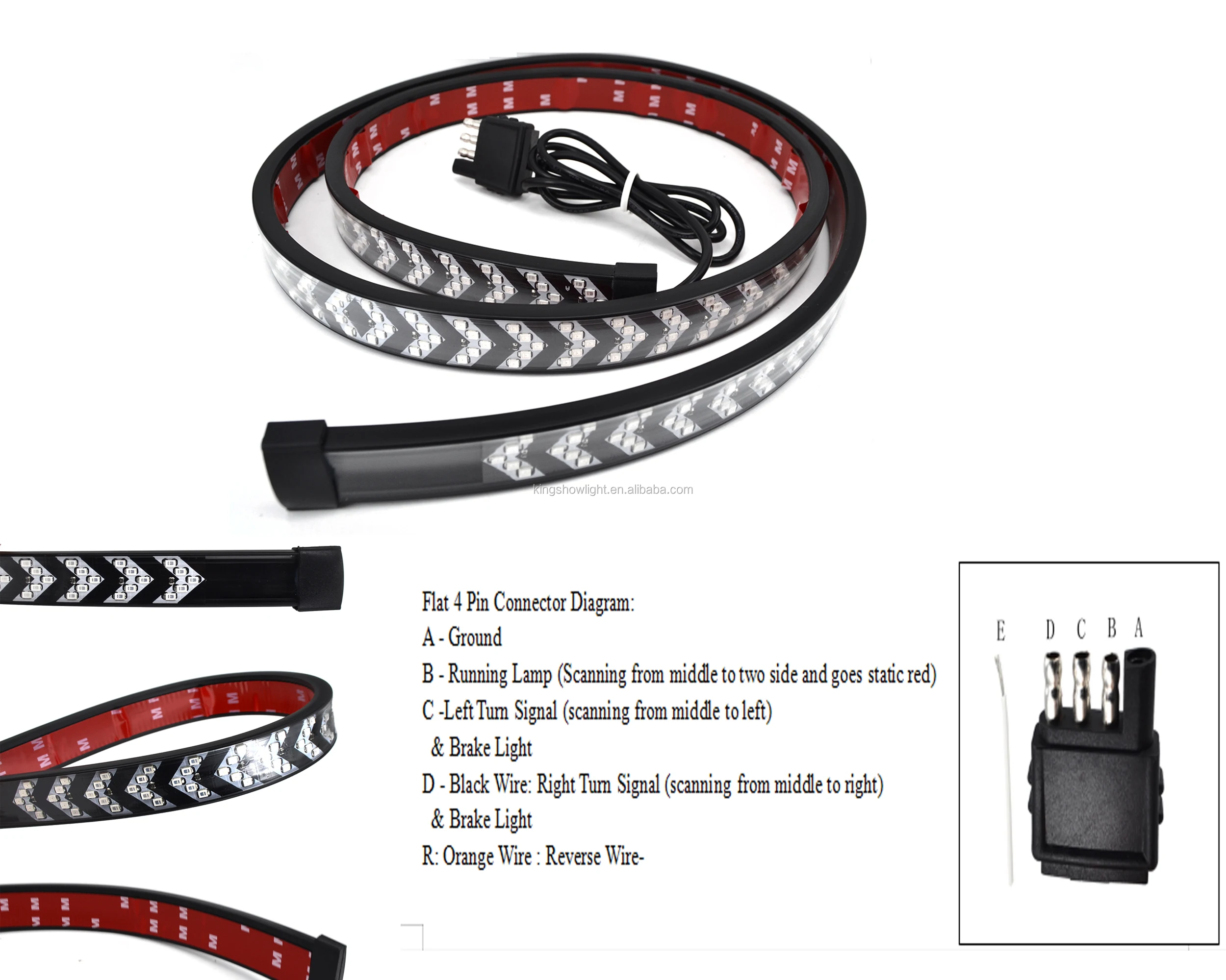 60" TRIPLE LED Tailgate Bar Sequential Turn Signal Amber Brake Light Rear