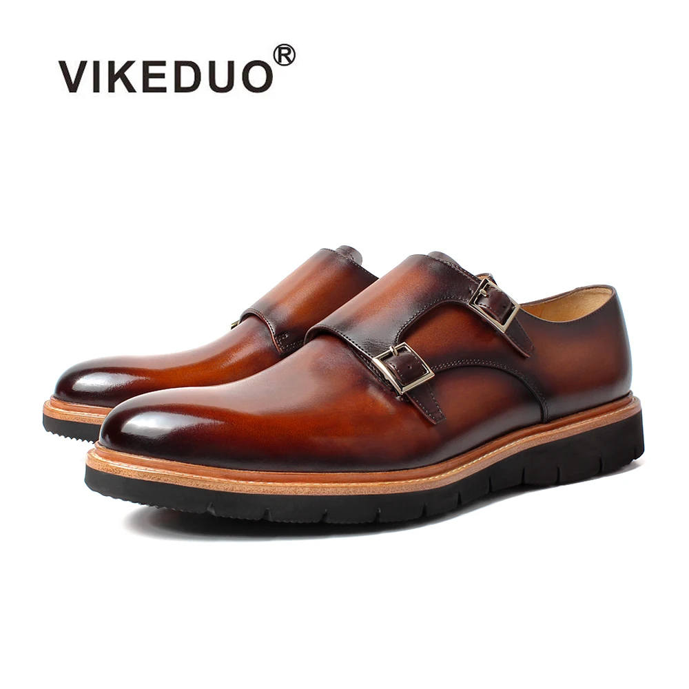 

Vikeduo Hand Made Trending Dress Footwear Calf leather Brown Fashion Double Buckle Men Brand Shoes For Man 1Pair