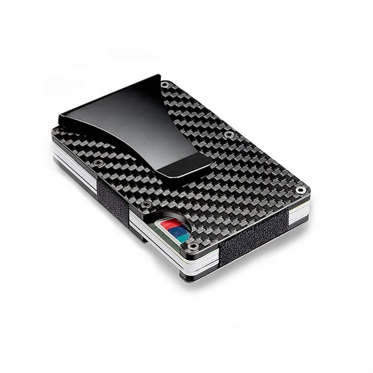 

2021 Newest design Carbon Fiber RFID blocking Card package Minimalist Slim Aluminum Wallets for Men, Black