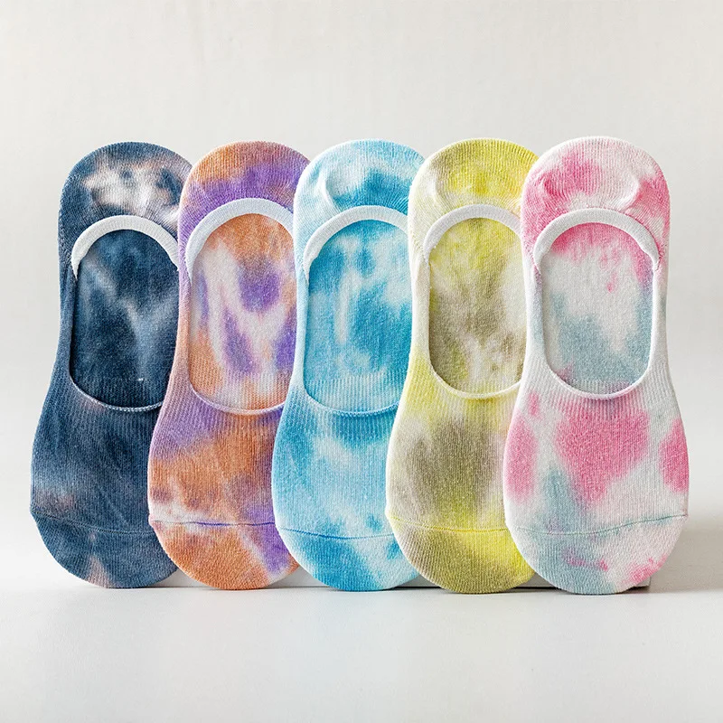

Women unisex no shows tie dye socks basic style low cut cotton tie-dye boat socks ankle socks
