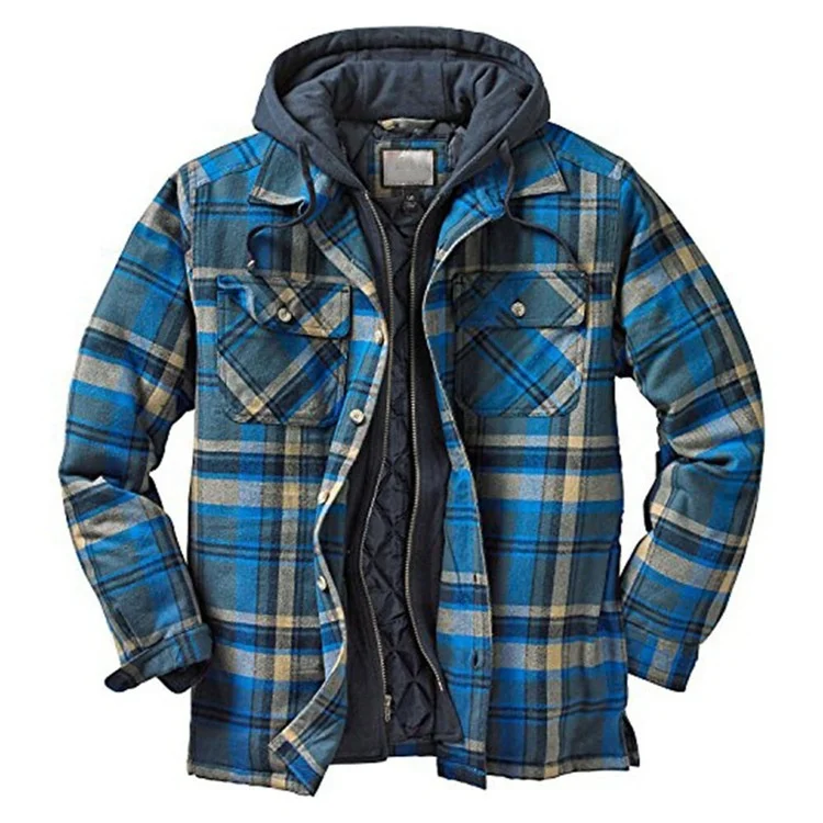 

Street fashion 2021 new hoody plaid shirt regular sleeve fleece thick plus size jacket for men jackets winter