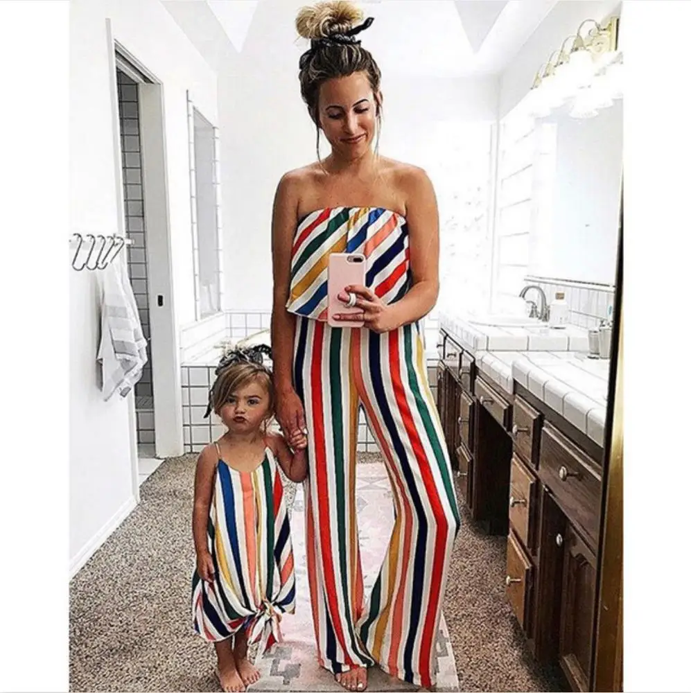 

Mom And Daughter Matching Outfits ropa de mama e hija Bra Striped Jumpsuit, Picture