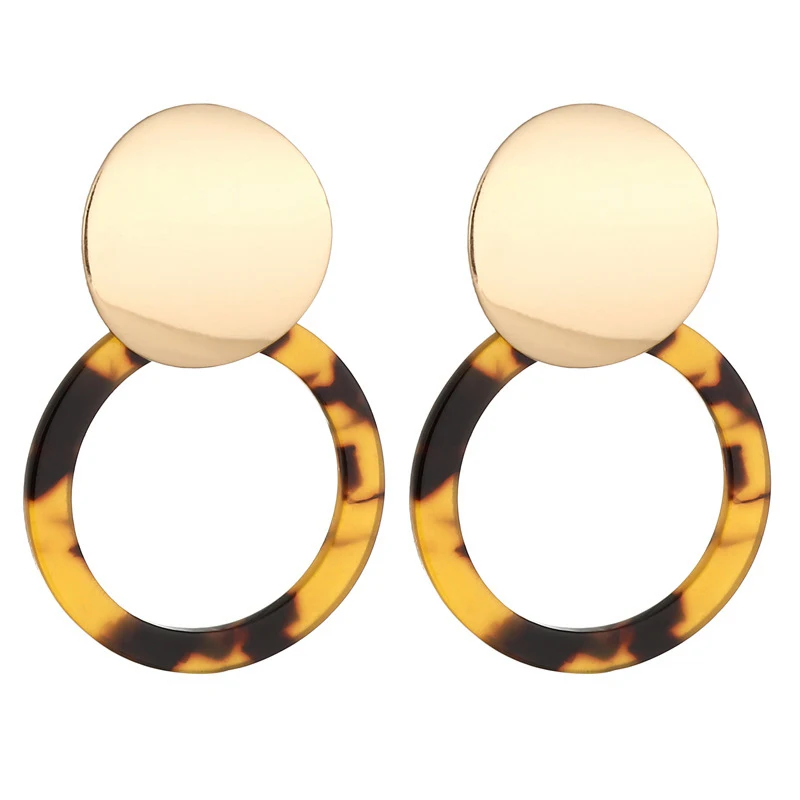 

Bijoux Style Round Gold Stud Earring Girls Women Marble Tortoiseshell Leopard Printed Hoop Resin Acetate Acrylic Loop Earrings, As photo