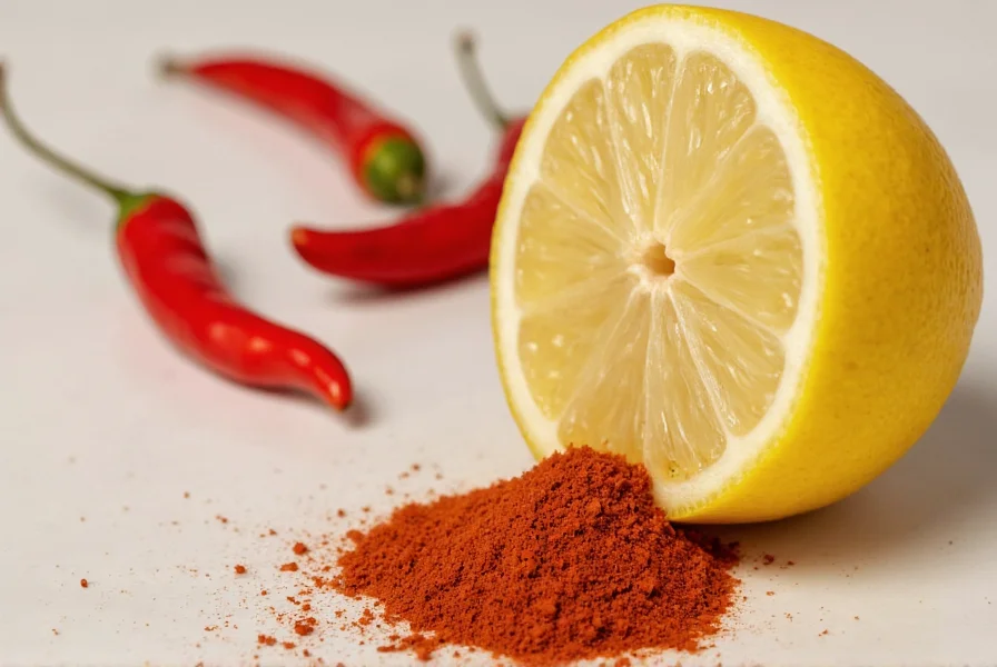 Homemade lemon chili powder in mortar with fresh lemon zest and dried chilies