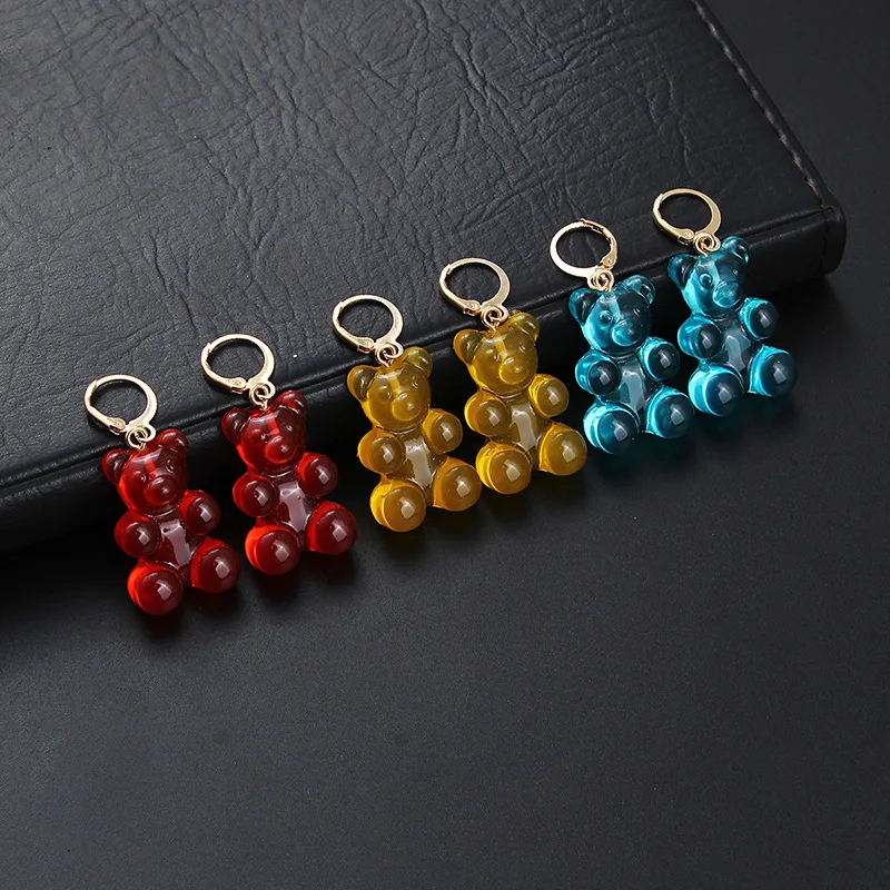 

2021 new small fresh transparent candy color bear earrings fashion simple male and female student bag pendant, As picture show