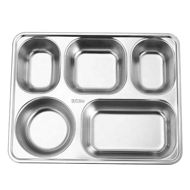 

Plate For Outdoor Camping Dinning Room Picnic Barbecue School Rectangular Divided Tray 304 Stainless Steel Dinner Plate