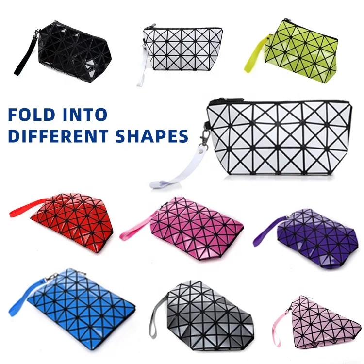 

Lightweight folding bright surface PVC rhombus triangle makeup bag geometric, 15colors