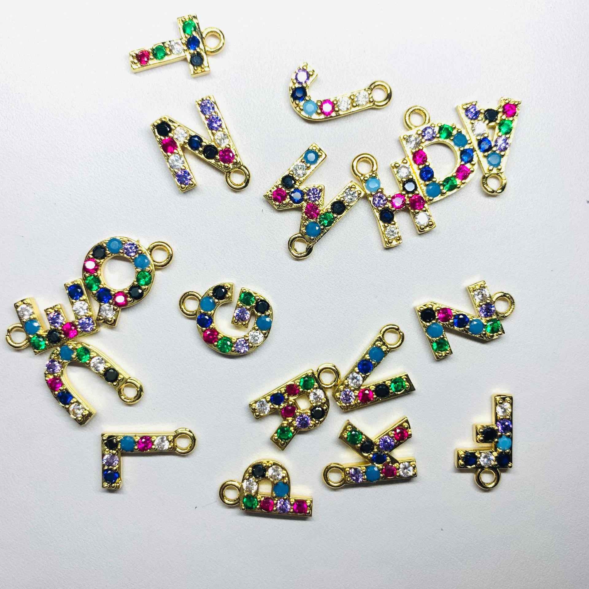 

Wholesale multicolor CZ Initial Alphabet letter charm micro pave CZ brass Necklace pendant charms for jewelry DIY making, Gold