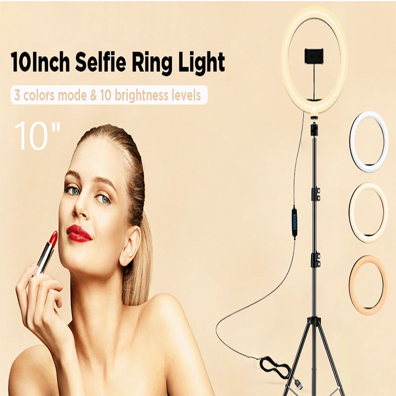 

Hot Sale10inch/26cm Warm Natuaral White Color led ring lamp with 1.7M tripod stand Live at home