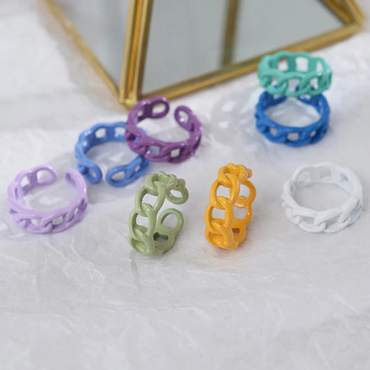 

Design Niche Style Color Ring Creative Hollow Personality Index Finger Ring Macarons Ring Candy Color Jewelry, Picture shows