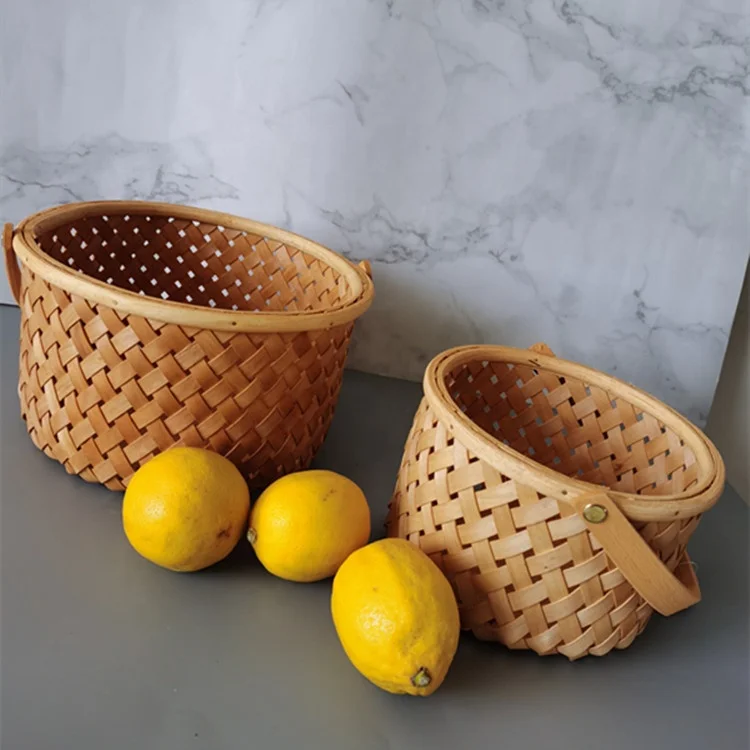 

Storage basket wood chip voven fruit food storage, Original wood color