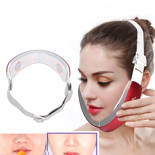 

Remote Control Portable V Shape Face Slimming EMS Face Lifting Up Heating Vibration V-Face Lifting, White, red