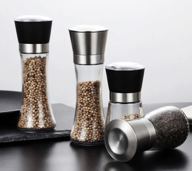 

Hot selling this year stainless steel new salt and pepper grinder glass