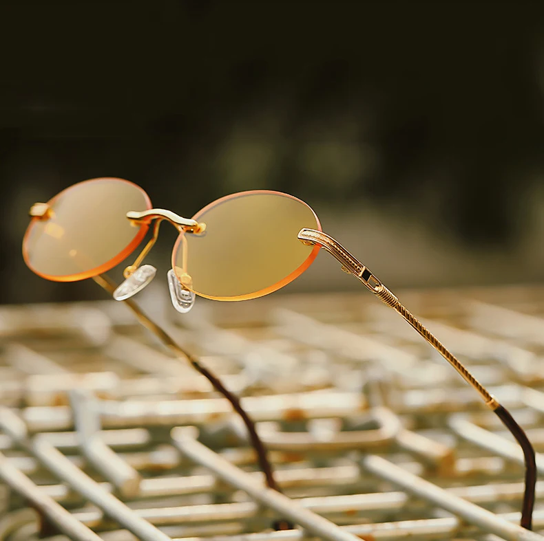 

New style frameless sunglasses personality oval punk trendy colorful fashion small frame sunglasses, Custom colors