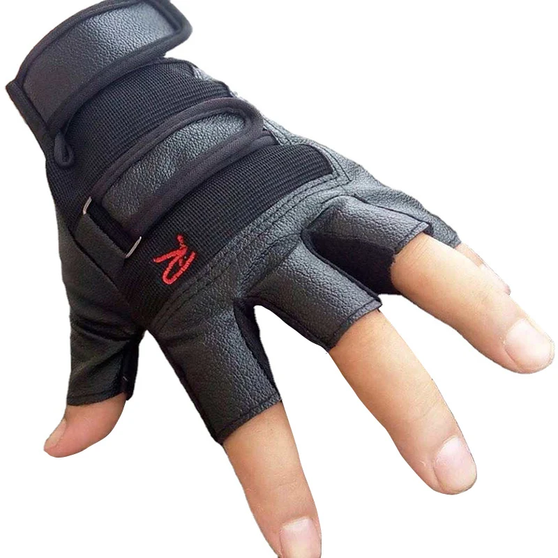 

Leather Anti Slip Half Finger Comfortable Breathable Gym Fitness Weightlifting Gloves Cycling Motorcycle Glove, 3color