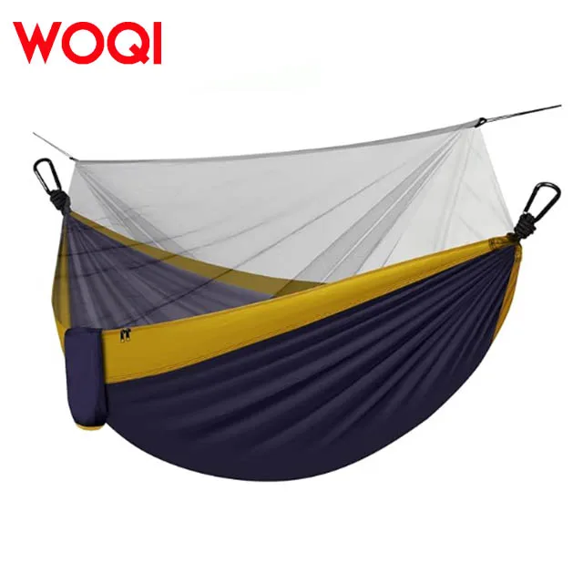 WOQI Outdoor Leisure 210T Parachute Nylon Lightweight Portable Foldable Swing Hammock with Pop up Mosquito Net for Camping