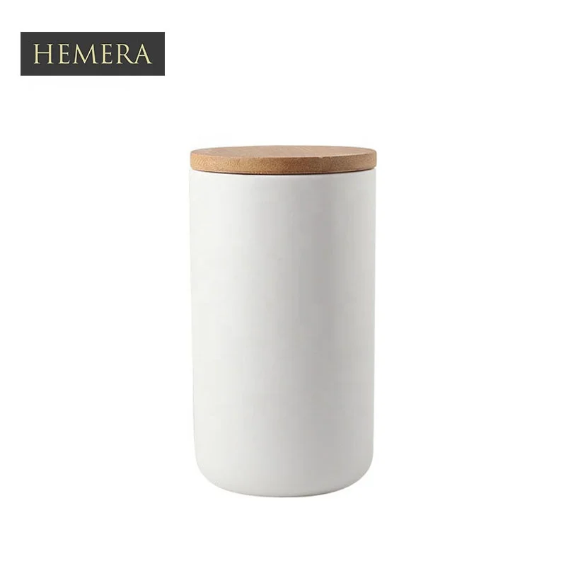

High Quality 800ML White and Black Clear Ceramic Tea Canister Storage Jar With Bamboo Lid, Black/ white