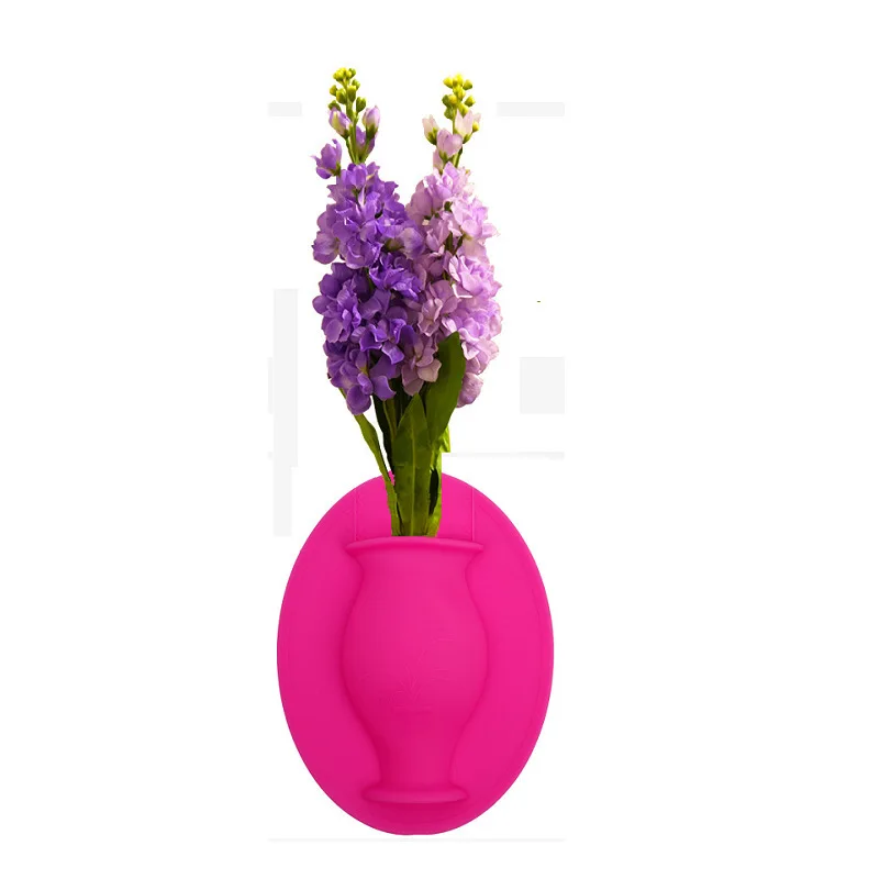 

Hot selling custom non perforated wall hanging decoration, wall silicone magic vase, suction cup vase sticker, Pink, red, gray, blue