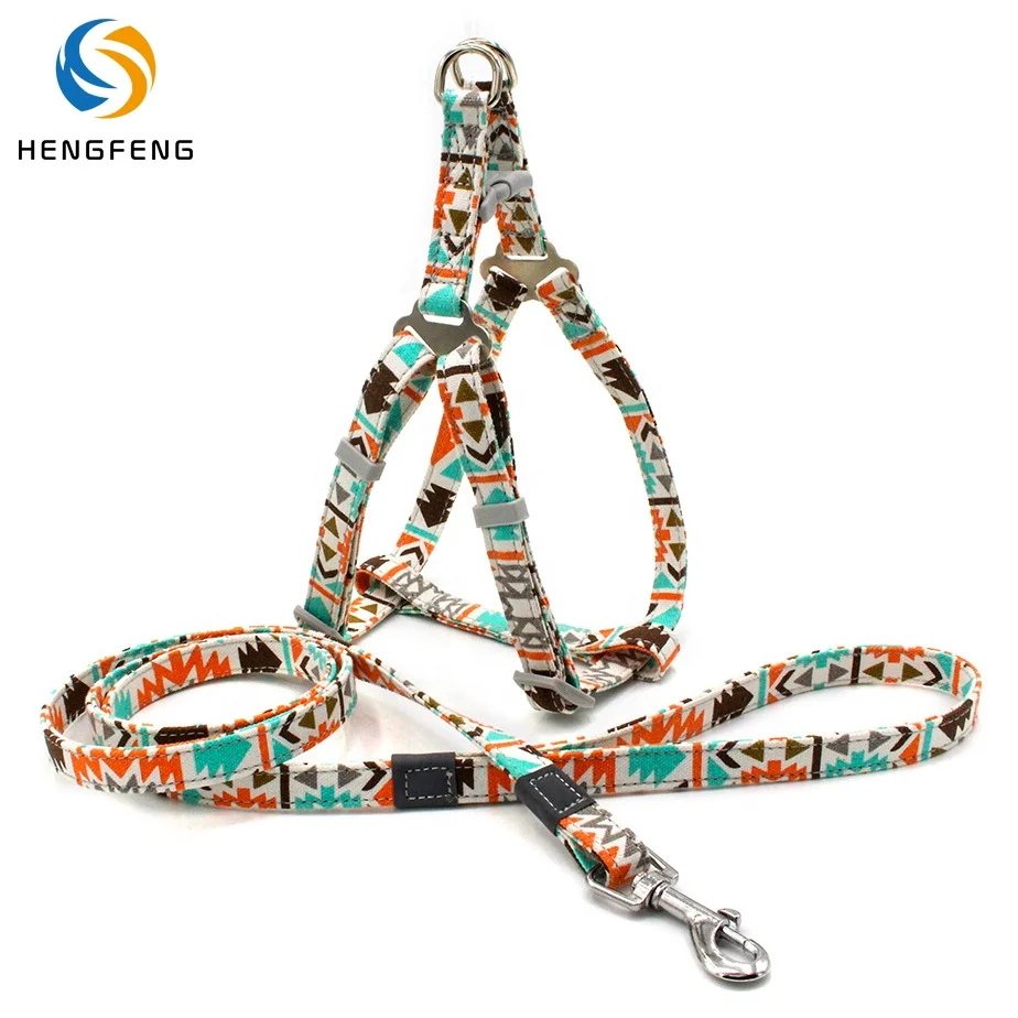 

Personalised Colourful Cute Bohemian Indian style print and reflective webbing 3m Body Bondage Dog Harness With Leash, Picture shows or custom color