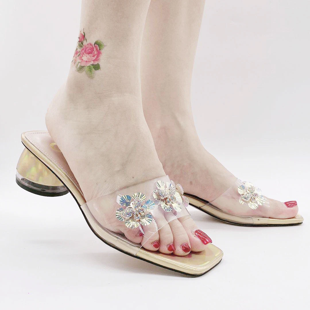 

Customized Logo Floral Shoes for Women Ladies High Heels Girls Clear Sandals Beach Party Dress Shoes New Slippers