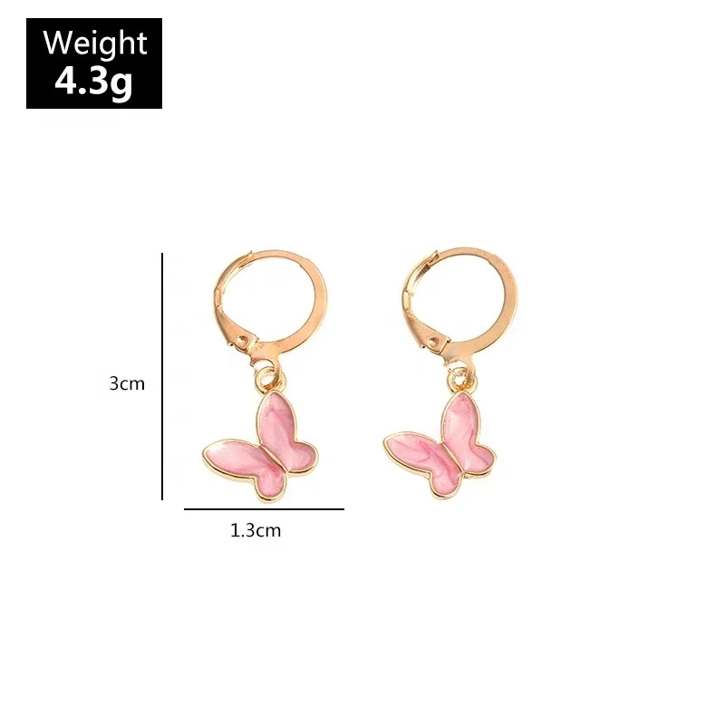 

Gold Plated Metal Enamel Butterfly Charm Hoop Earrings Zircon Paved Mutil Color Butterfly Pendant Drop Earrings