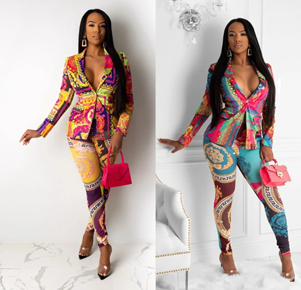 

cl6040 Hot sell printed suit sets women clothing sets bodycon long sleeve fall 2021 2 piece set women two piece outfits women